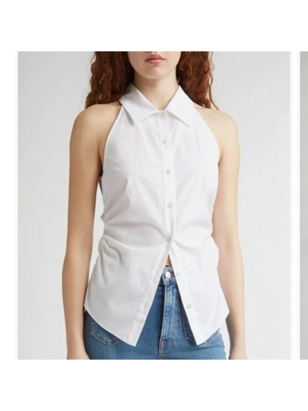 Veronica Beard Regina White Sleeveless Ruched Sides Top 4